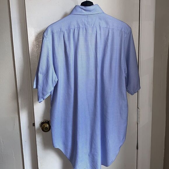 TM LEWIN Blue Gingham Short Sleeve Shirt-15.5/34.5 - Picture 5 of 8